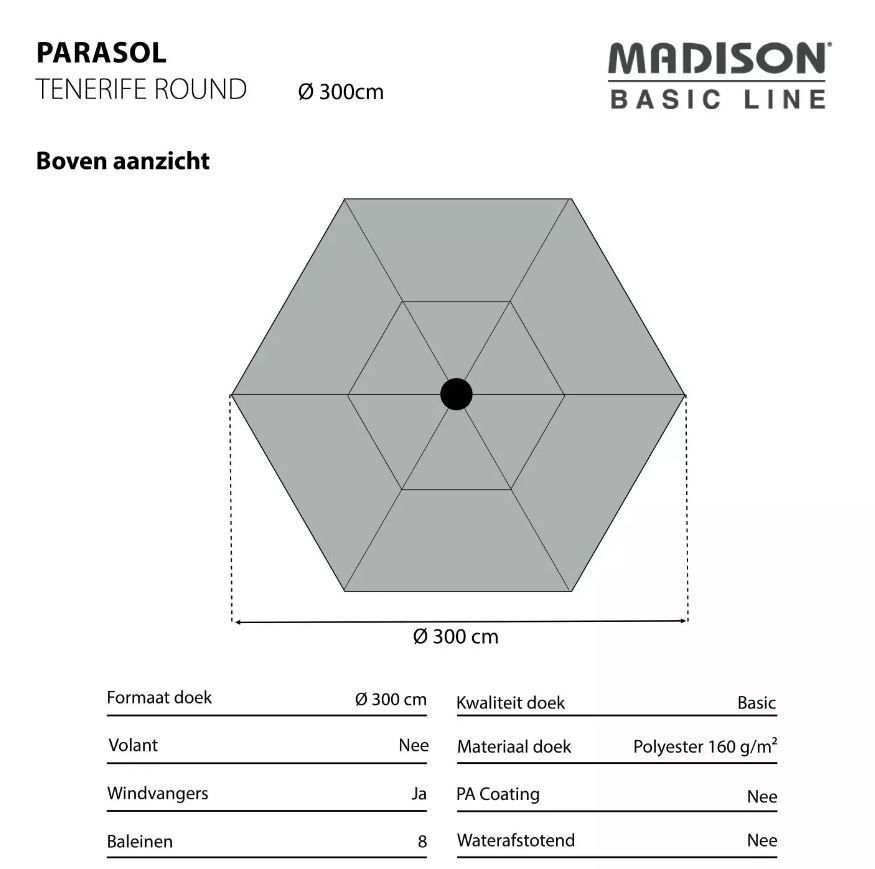 Madison Parasol Tenerife Grey Ø 300 cm